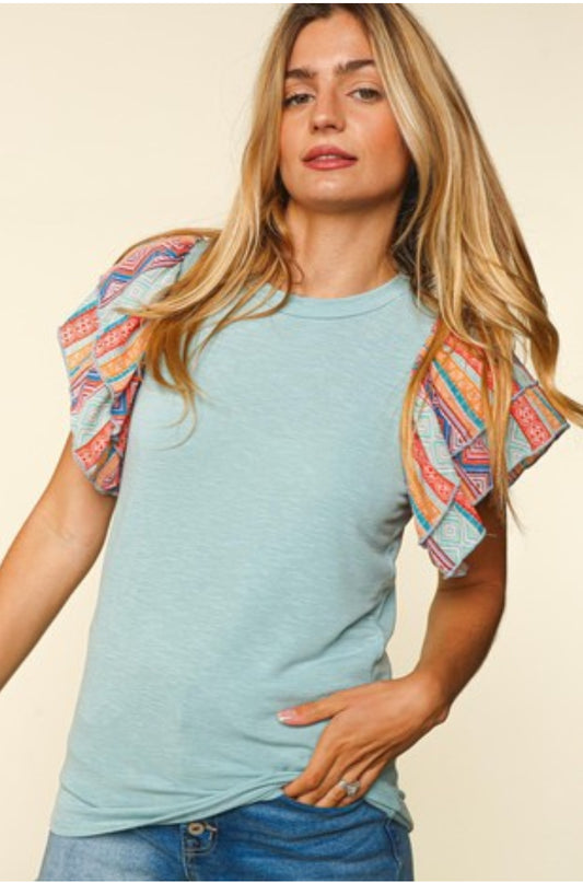 Round Neck Bohemian Print Top