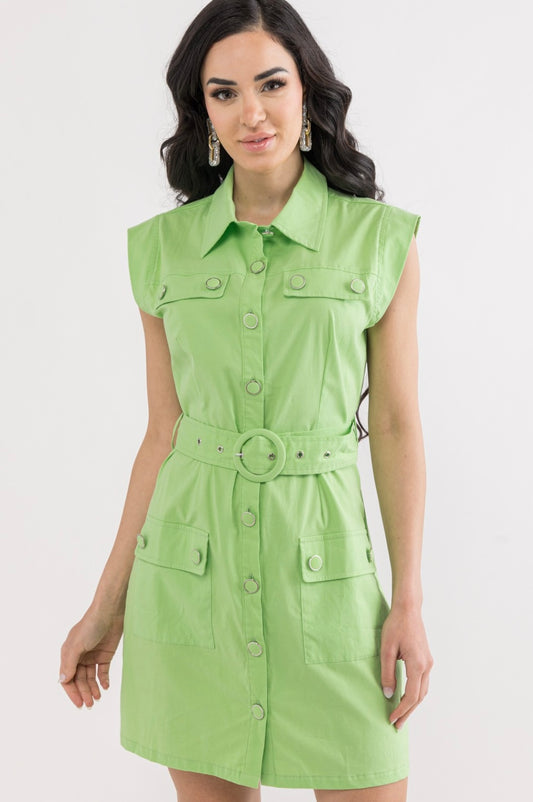 Sleeveless Belted Dress