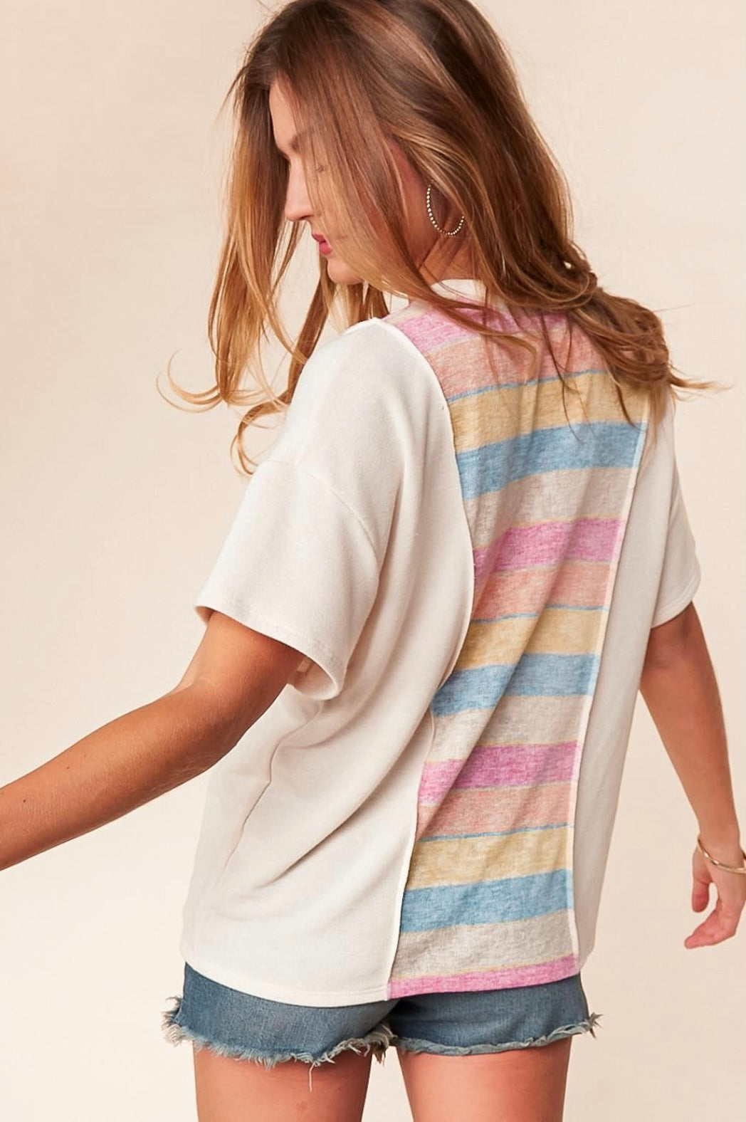 Color Block Lace Up Knit Top
