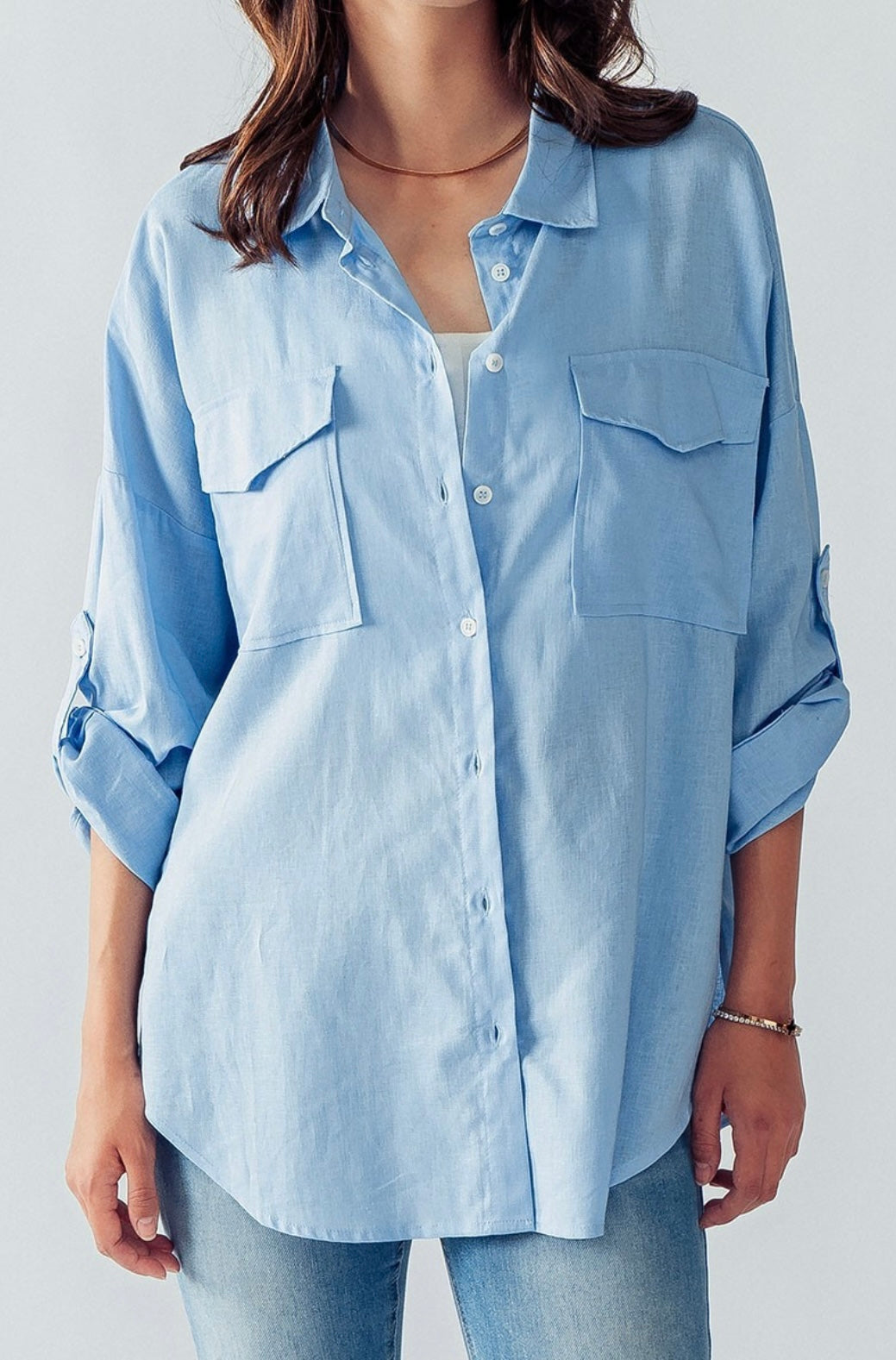 Oversized Chest Patch Pockets Button Up Shirt