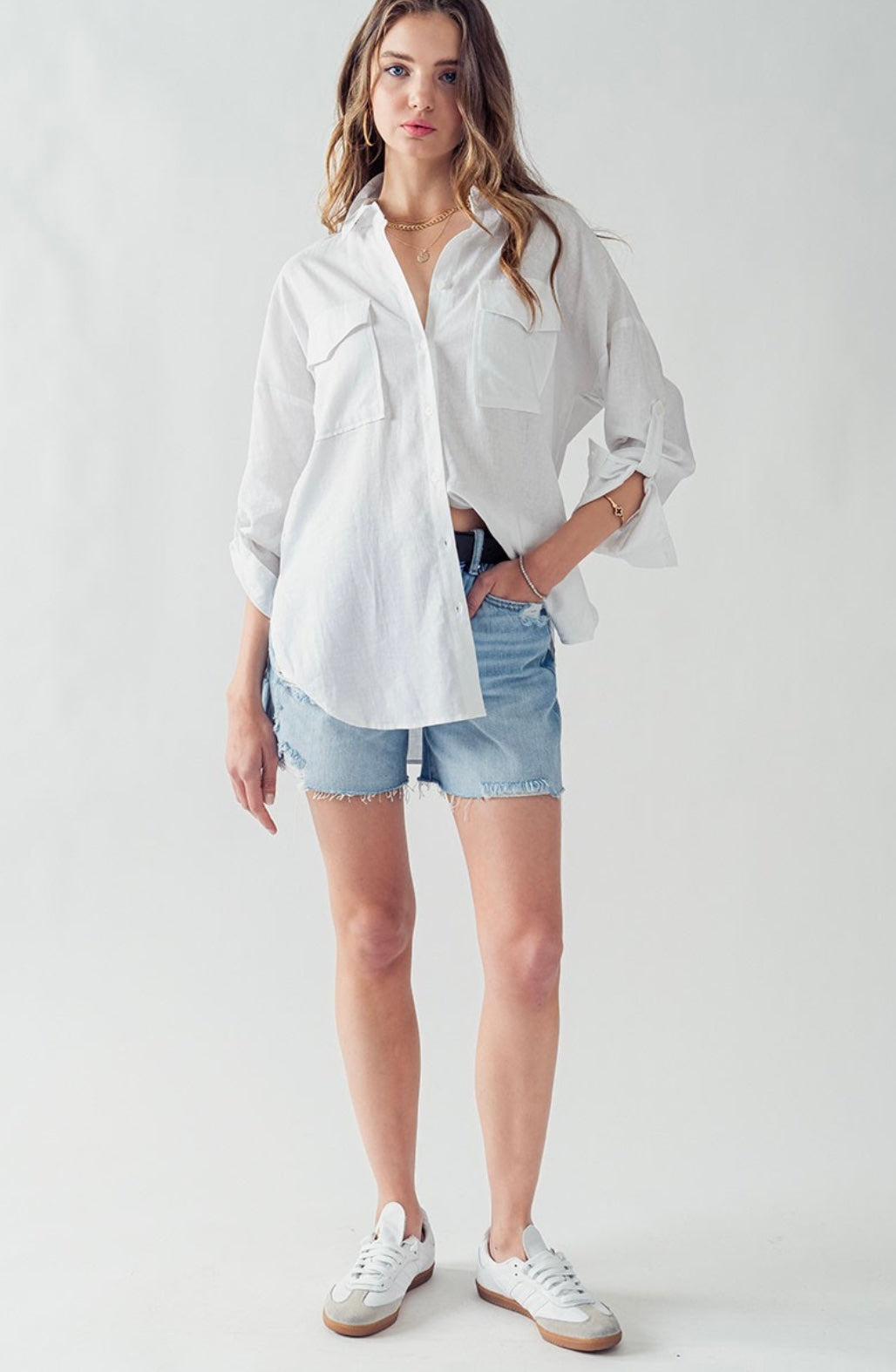 Oversized Chest Patch Pockets Button Up Shirt