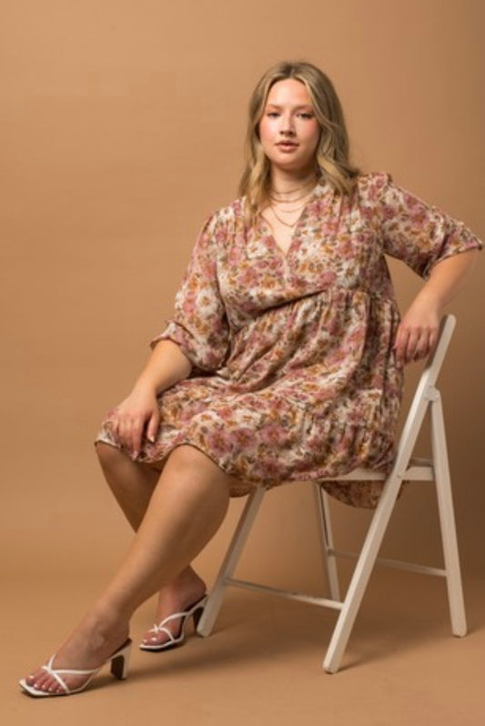 Shoulder Shirring Surplice floral dress